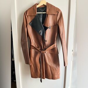 Belstaff England Cognac Brown leather trench coat